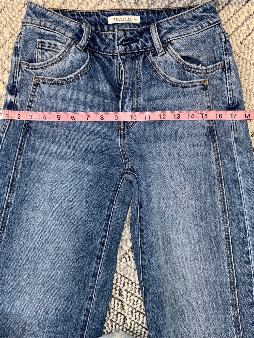 12th Tribe Wide Straight Leg Jeans in Medium Blue Denim - Picture 11 of 11